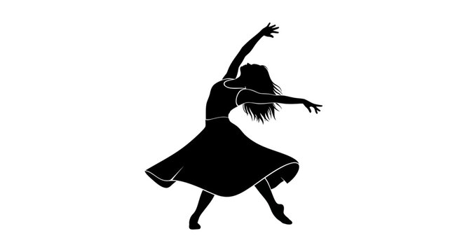 Silhouette of a woman dancing ballet, elegant pose, flowing dress, artistic movement