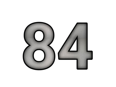 Number 84 Metallic Silver Grey Gradient 3D Style Bold Numerical Symbol