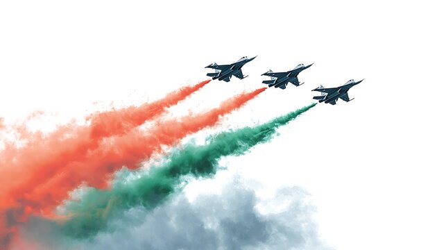 Indian fighters jets creating transportation in the sky isolated on the white background 