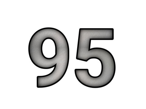 Number 95 Metallic Silver Grey Gradient 3D Style Bold Numerical Symbol