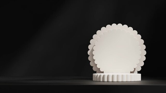rendering 3d footage template mockup of broken white color podium seamless shadow animation looping with minimal dark black background