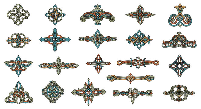 Celtic knotwork ornaments and decorative dividers for medieval design in vintage style