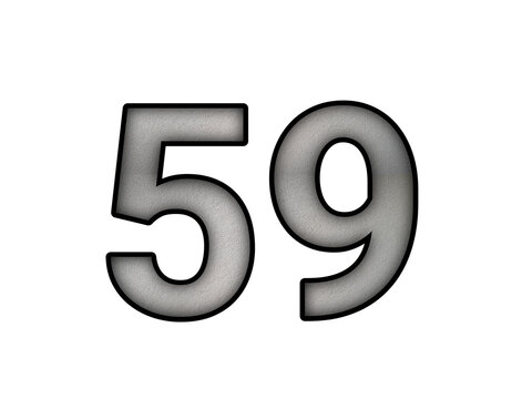 Number 59 Metallic Silver Grey Gradient 3D Style Bold Numerical Symbol