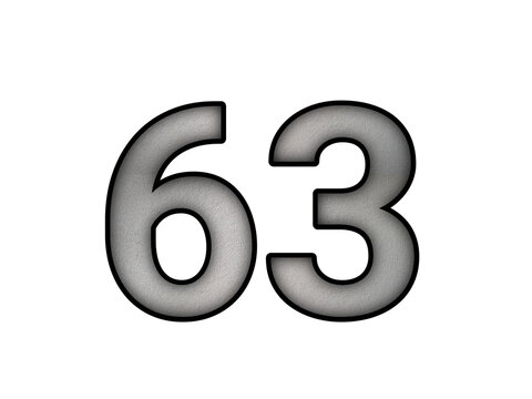 Number 63 Metallic Silver Grey Gradient 3D Style Bold Numerical Symbol