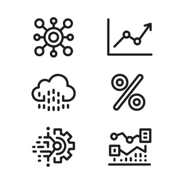 Data analysis line icons set, business growth and technology symbols, 6 vector elements for financial reports and digital marketing