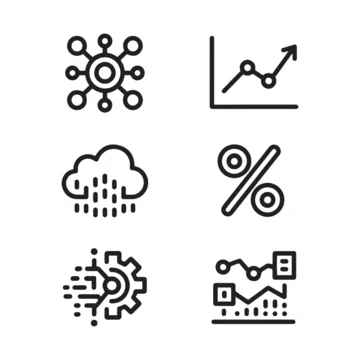 Data analysis line icons set, business growth and technology symbols, 6 vector elements for financial reports and digital marketing