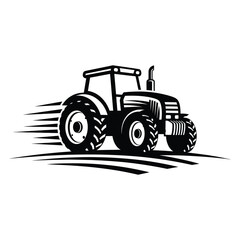 Obraz premium A black and white illustration of a tractor speeding across a field