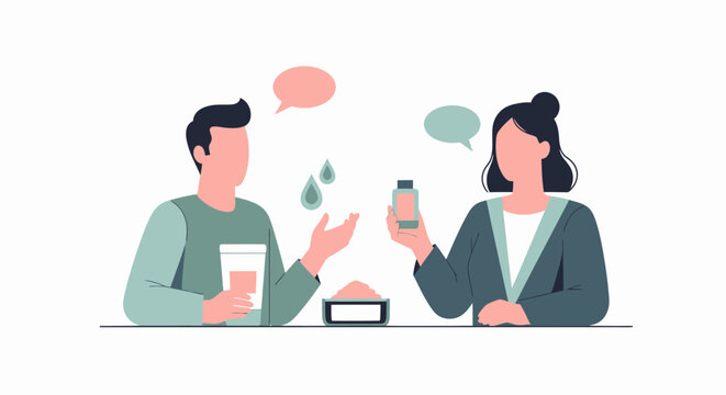 Two people discussing food and drink options.