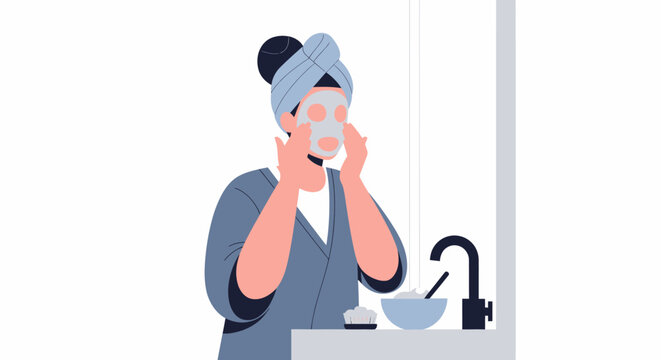 Woman Applying Facial Mask for Skincare Routine.