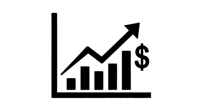 Vector illustration of business growth icon with bar chart and upward arrow symbol on a transparent background