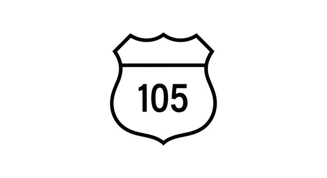 Route 105 highway sign shield, simple black and white graphic icon