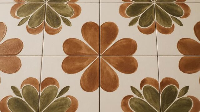 Decorative floral tile pattern design with brown and green shapes