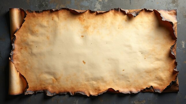 Old vintage parchment paper with burned edges texture