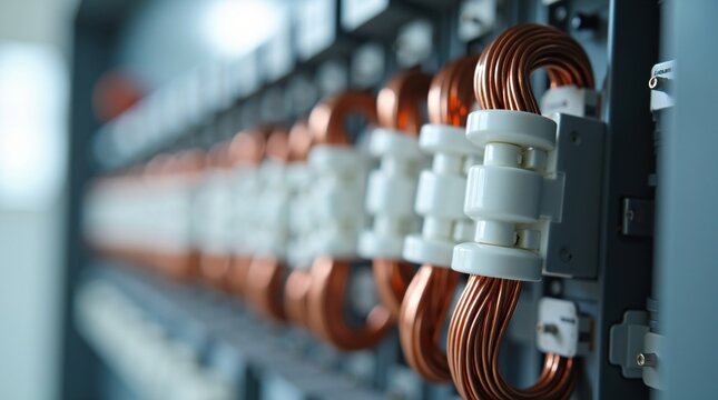 Electrical copper wiring detail macro industrial technology