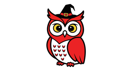 Obraz premium Cute Red Owl Wearing Witch Hat, Cartoon Character, Halloween Theme
