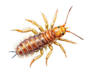 Fototapeta premium Watercolor Springtail Illustration, Tiny Jumping Insect Art, isolated on white background