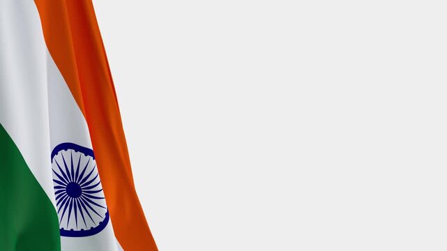 India Flag Loop on Left Side, Waving National Symbol with Copy Space