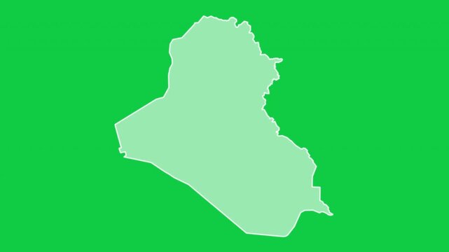 Iraq map glow outline animation green background