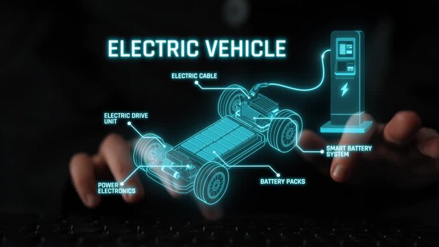 Structure of electric car showing battery system, traction motor, control units, and charging station for understanding EV functionality and energy flow Marrow