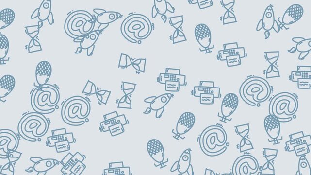 Animated doodle pattern background video with icons and symbols.