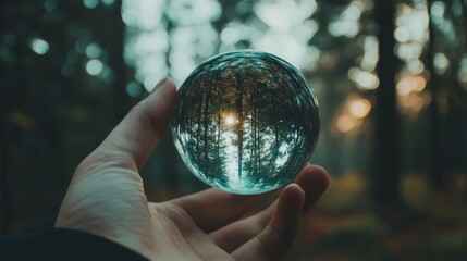 Fototapeta premium Crystal sphere reflecting forest