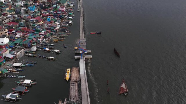 Aerial view of a coastal slum community in manila philippines