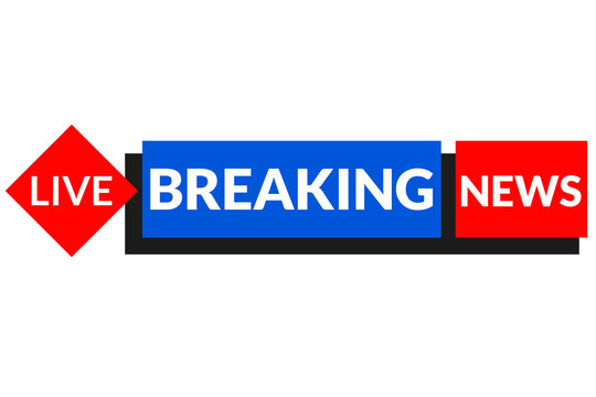 Live breaking news banner with red and blue glossy label design, urgent headline tag style png transparent background for tv broadcast graphics