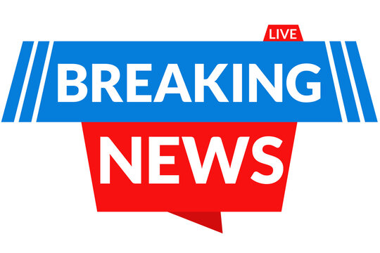 Blue breaking news banner with clean modern stripe design and bold red headline tag for tv channel graphics png transparent background