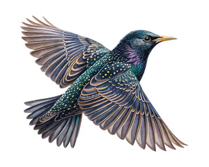 Obraz premium Hand-Painted Starling Watercolor, Shiny Feather Bird Clipart, Isolated Vector Illustration