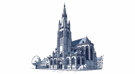 Obraz premium A gothic style church with a tall spire, surrounded by trees