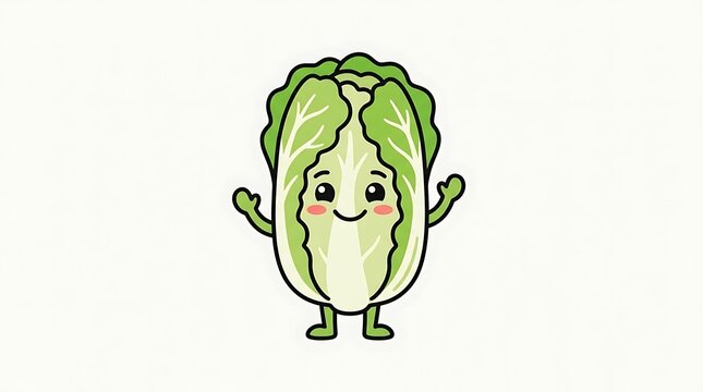 Cute lettuce character smiling.