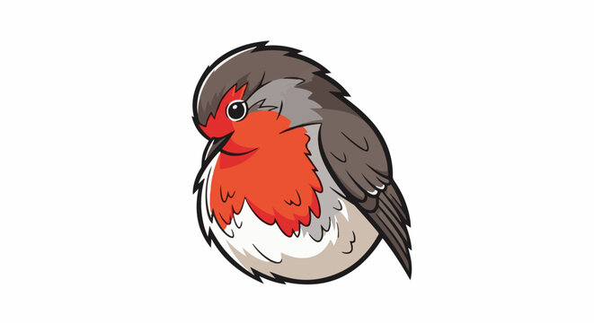 A cartoon illustration of a plump robin with its head turned to the left