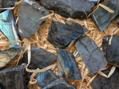 Mystical Iridescent Labradorite Gemstones Scattered Raw