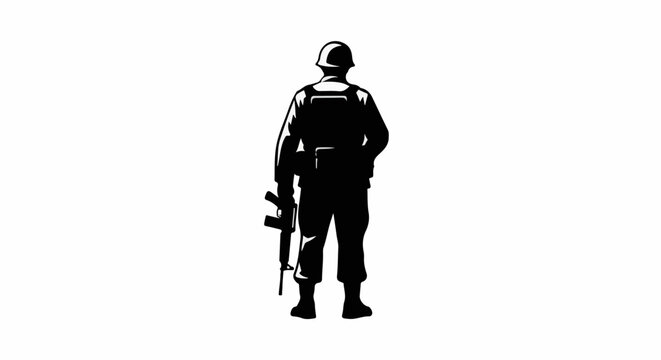 A black silhouette of a soldier with a rifle