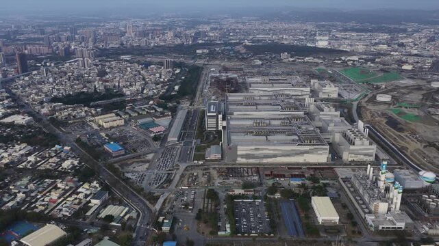 Aerial view of a large semiconductor factory in asia