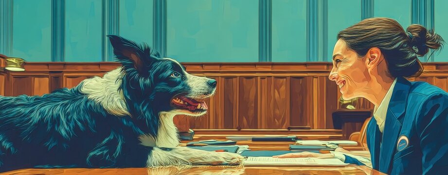 Storytelling with Dog Woman and Border Collie dog facing each other in a lively indoor training session bedtime storytelling kids dog bedroom