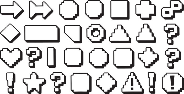 Geometric polygon shapes and symbols in black outline style isolated on white background, geometric shapes