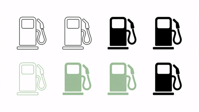 A collection of gas pump icons in various colors and styles on a white background