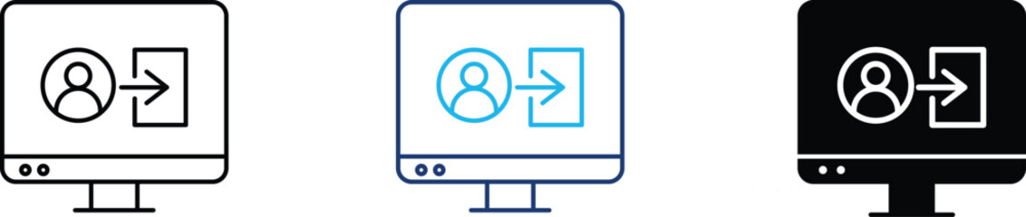 Digital logout icon showing professional system sign-out and secure user session termination. Professional illustration for account security exit, member portal logout, and technical data protection.