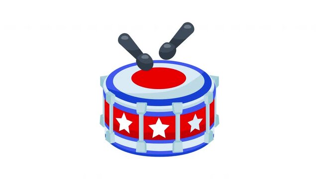 Memorial day america patriotic drum with drumsticks in red, white, and blue to celebrate the holiday. Suitable for patriotic designs.