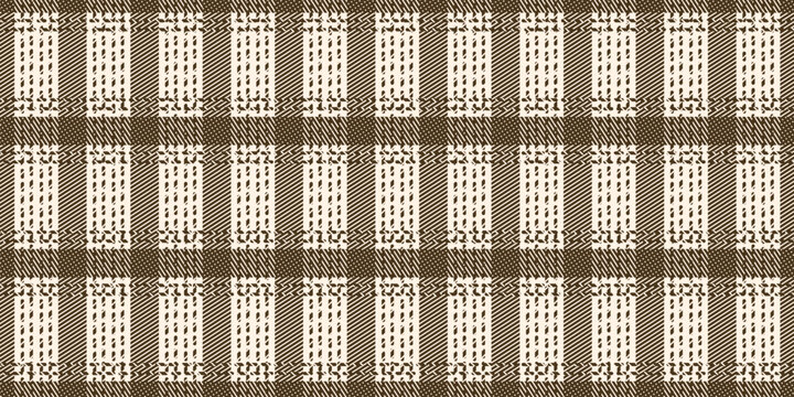 Checkered design seamless pattern. Vector french farmhouse stripe wallpaper with trendy brown Dobby pattern isolated light beige background. Perfect textile fabric print living room wall decor. EPS 10