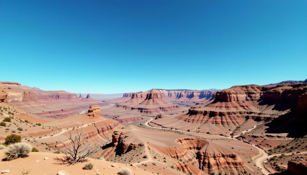 Vibrant Desert Canyon Panorama Under Bright Blue