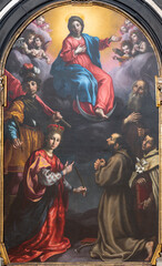BERGAMO, ITALY - MARCH 21, 2026: The painting of Immaculate Conception among the saints in the church Chiesa di San Pancrazio  by Cristofano Allori (1577 – 1621) © Renáta Sedmáková