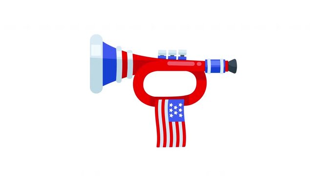 Memorial day patriotic trumpet playing, us flag waving, honoring fallen soldiers. Suitable for memorial day promotional materials and patriotic campaigns.