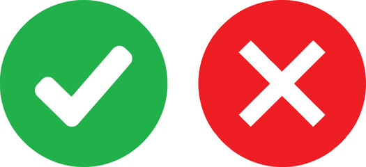 Obraz premium A pair of circular icons featuring a green check mark for yes and a red x for no on white background Vector
