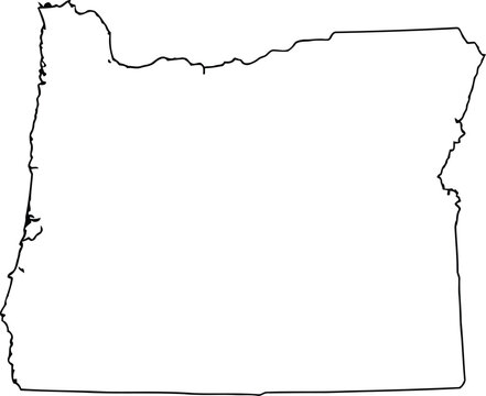 A simple black and white outline drawing showing the geographic shape of the state of oregon usa. Vector