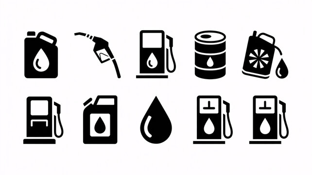 A collection of black and white icons depicting various oil and gas related objects