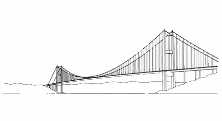 Fototapeta premium A black and white sketch of a large suspension bridge crossing over water