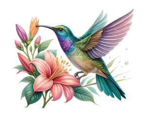 Fototapeta premium Watercolor Sunbird Illustration, Nectar Feeding Bird Art, vector isolated on white background