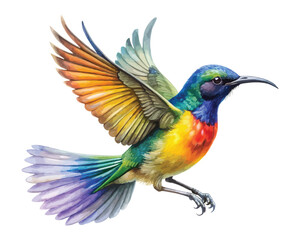 Fototapeta premium Watercolor Sunbird Clipart, Colorful Nectar Bird Illustration, Tropical Nature Art on White